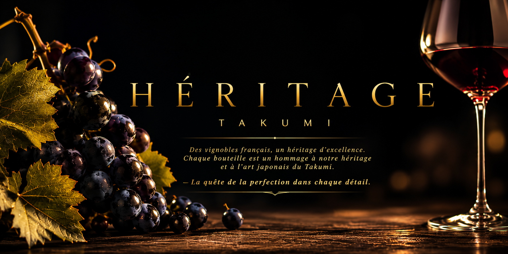 Héritage Takumi — grappe de raisin et verre de vin